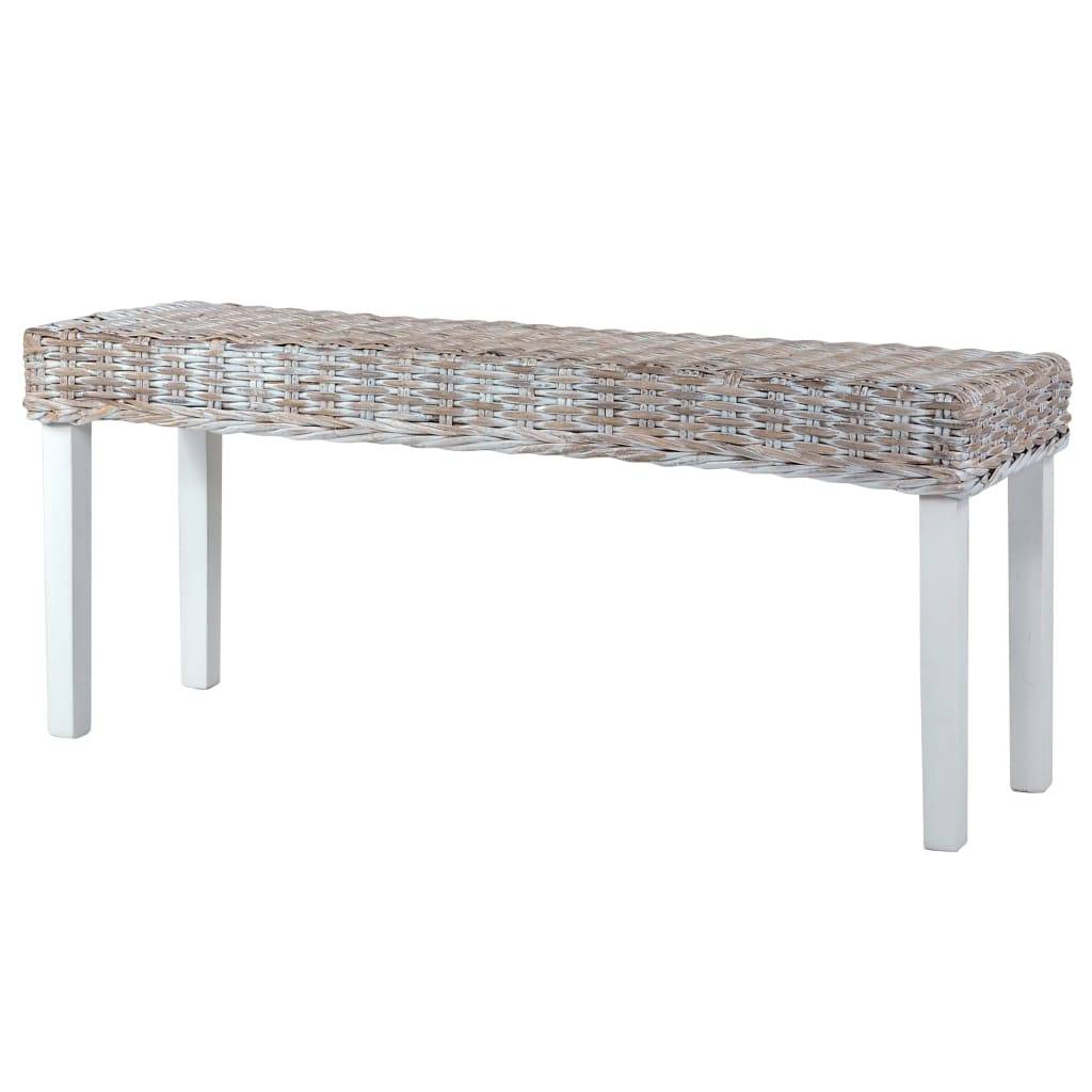 vidaXL Sitzbank 110 cm Weiß Natur Kubu-Rattan und Massivholz Mango