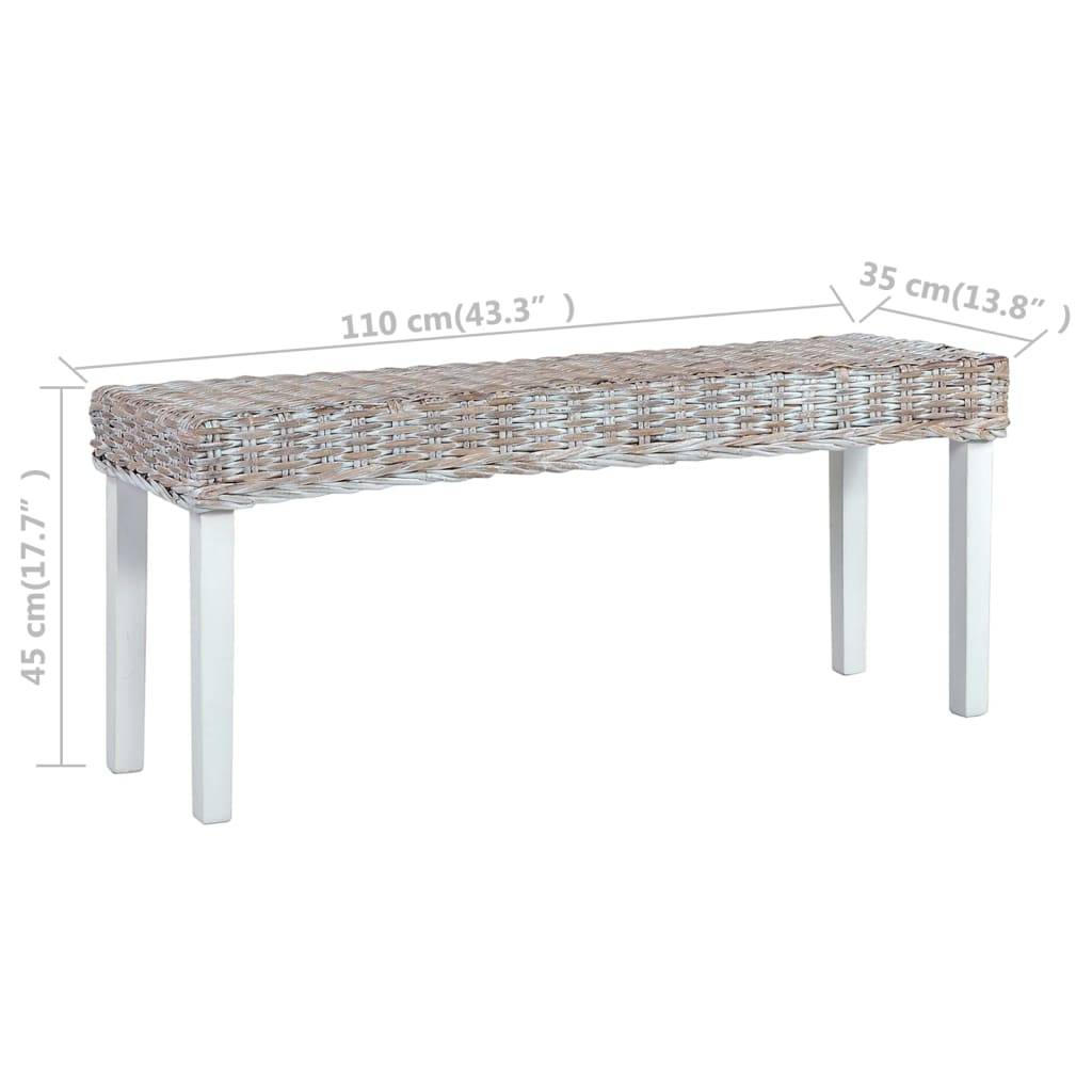 vidaXL Sitzbank 110 cm Weiß Natur Kubu-Rattan und Massivholz Mango