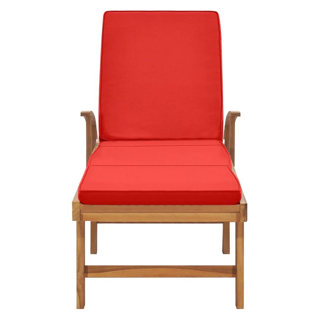 vidaXL Sonnenliege mit Auflage Massivholz Teak Rot