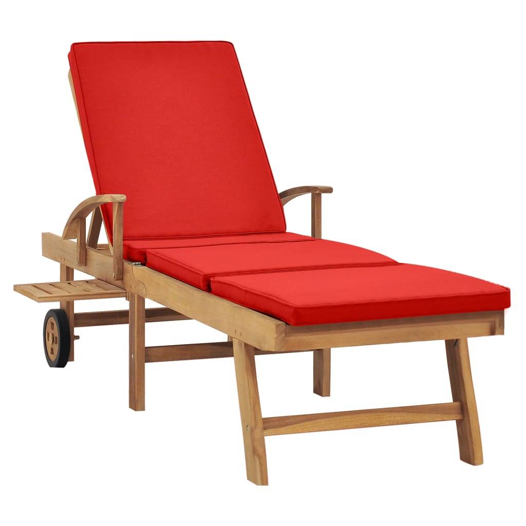 vidaXL Sonnenliege mit Auflage Massivholz Teak Rot
