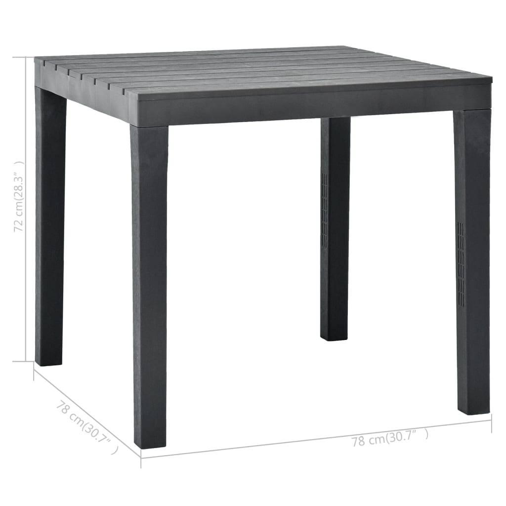 vidaXL Gartentisch Anthrazit 78x78x72 cm Kunststoff