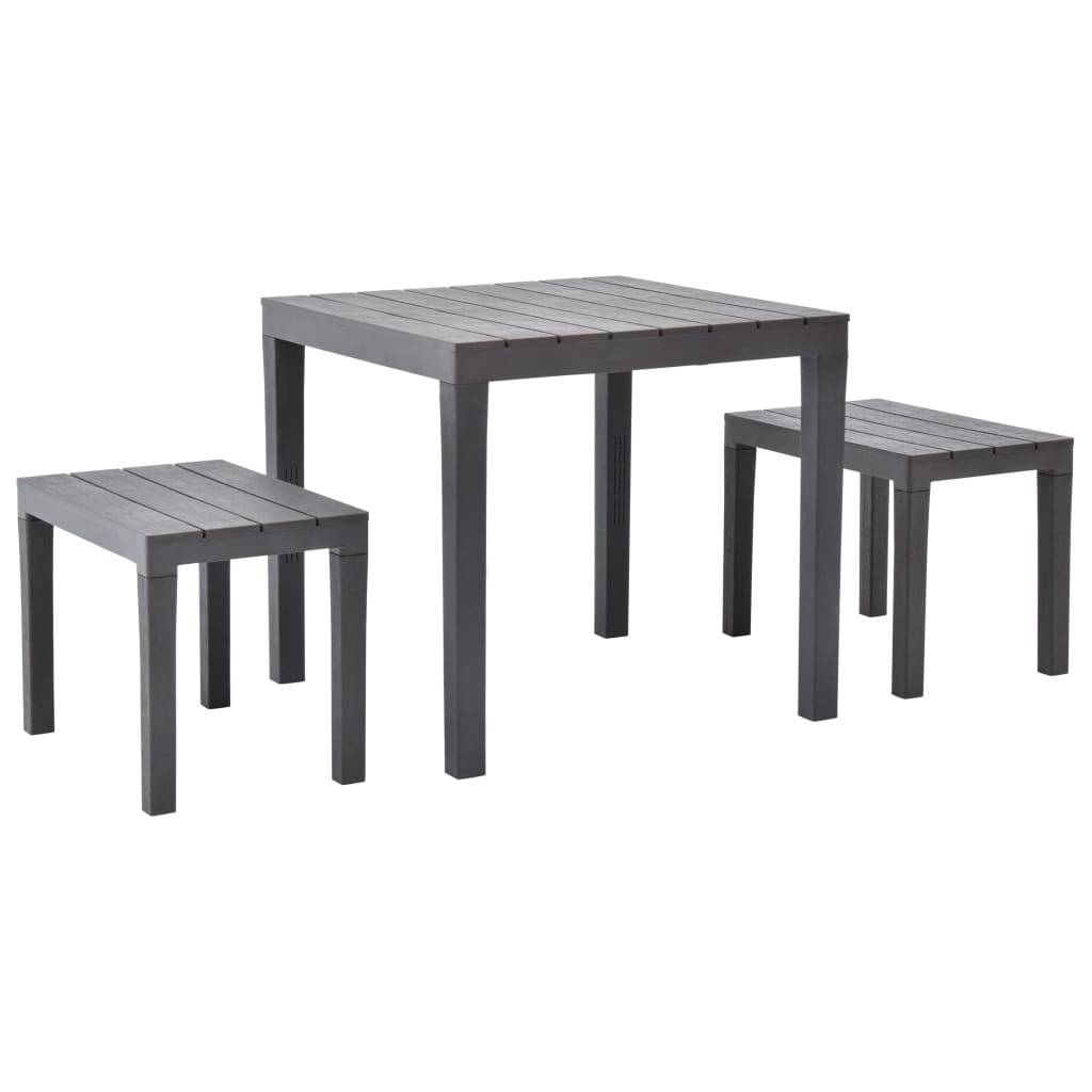 vidaXL Gartentisch mit 2 Bänken Kunststoff Braun