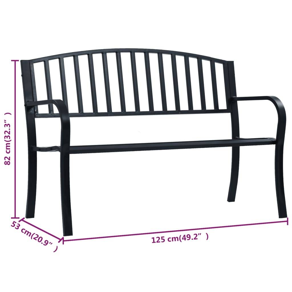 vidaXL Gartenbank 125 cm Schwarz Stahl