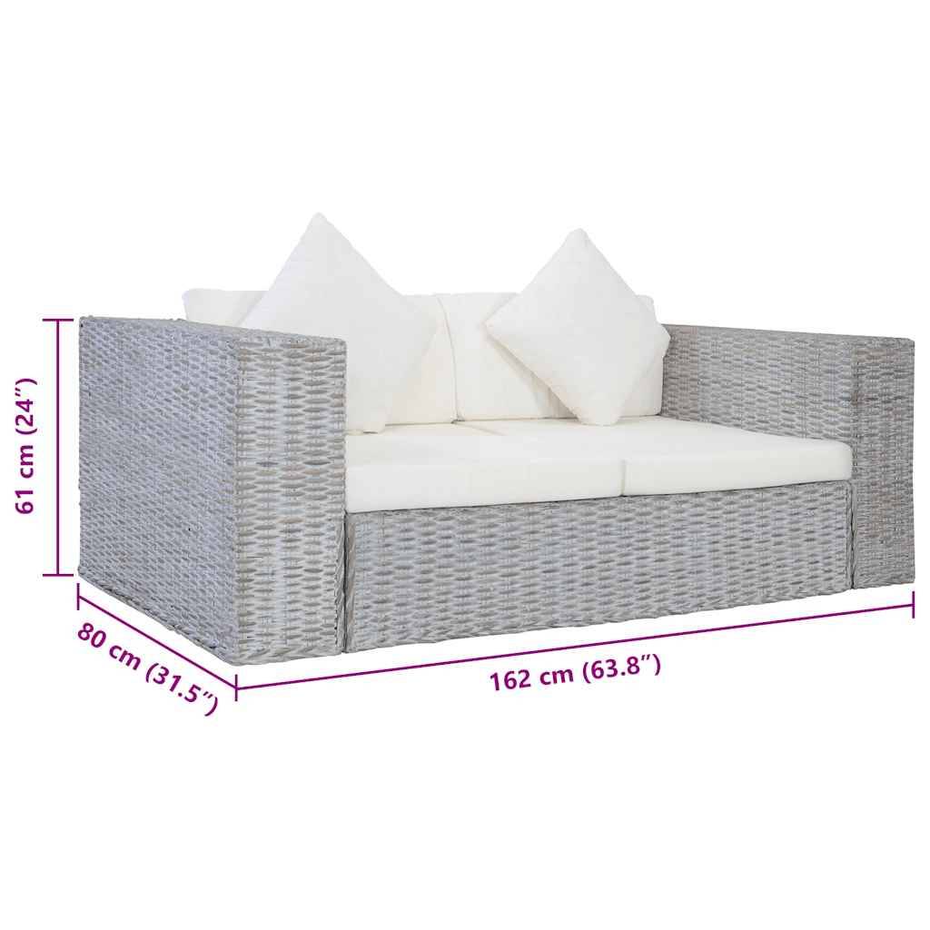 vidaXL 2-Sitzer-Sofa mit Kissen Grau Natürliches Rattan