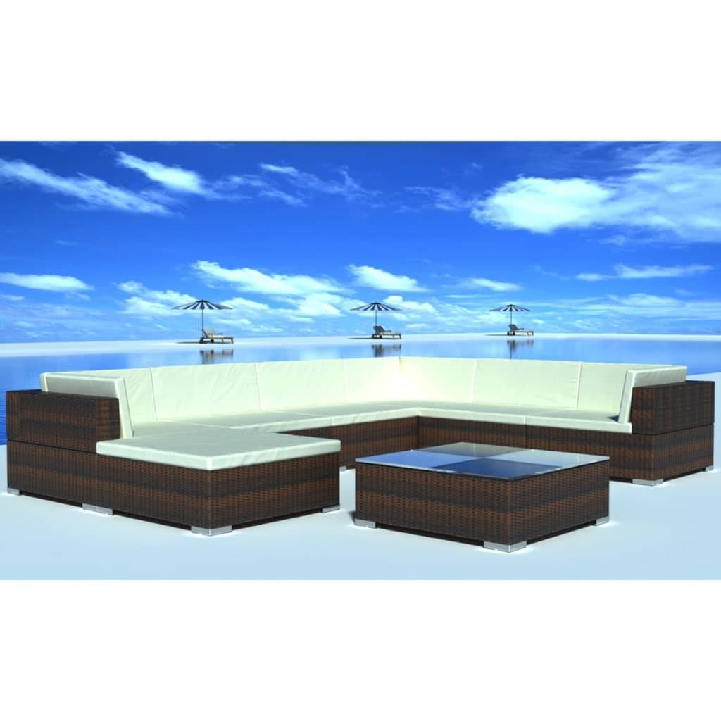 vidaXL 8-tlg. Garten-Lounge-Set mit Auflagen Poly Rattan Braun