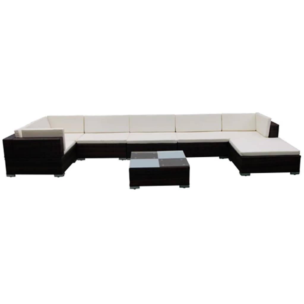 vidaXL 8-tlg. Garten-Lounge-Set mit Auflagen Poly Rattan Braun