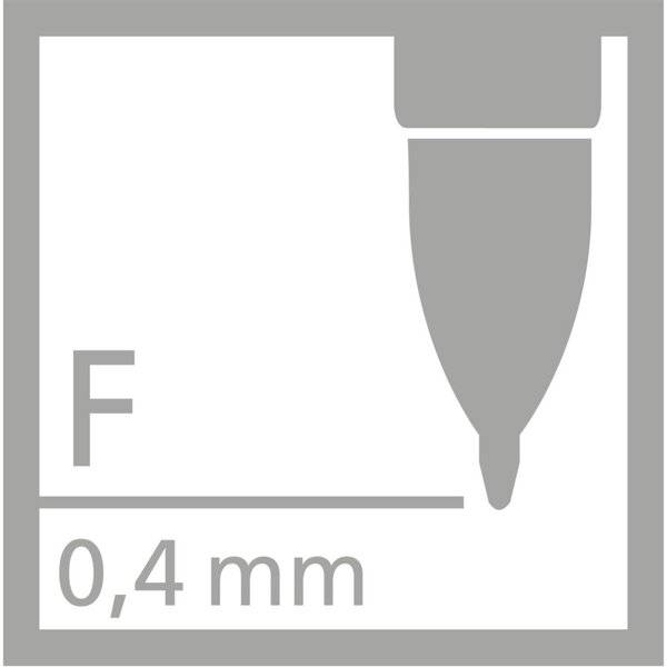 Symbol zeigt eine 0,4-mm-Stiftspitze mit der Bezeichnung „F