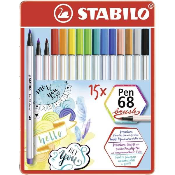 STABILO Pen 68 brush, 15 Farben, Mehrfarbig, Mehrfarbig, Tinte auf Wasserbasis, Deutschland, Erwachsene & Kinder