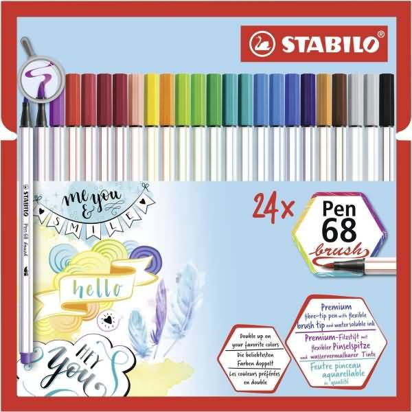 STABILO Pen 68 brush, 24 Farben, Mehrfarbig, Mehrfarbig, Tinte auf Wasserbasis, Deutschland, Erwachsene & Kinder