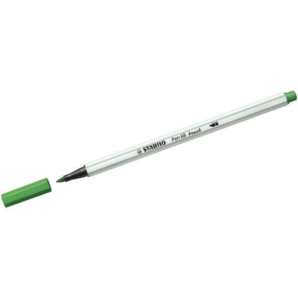 Ein grüner Stift STABILO Pen 68 Filzstift ohne Kappe auf weißem Hintergrund dargestellt.