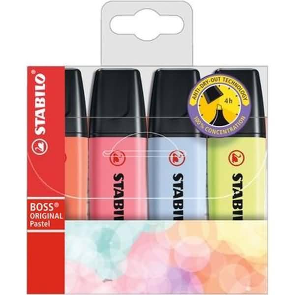 Textmarker Boss Original Pastel Etui VE=4 Farben