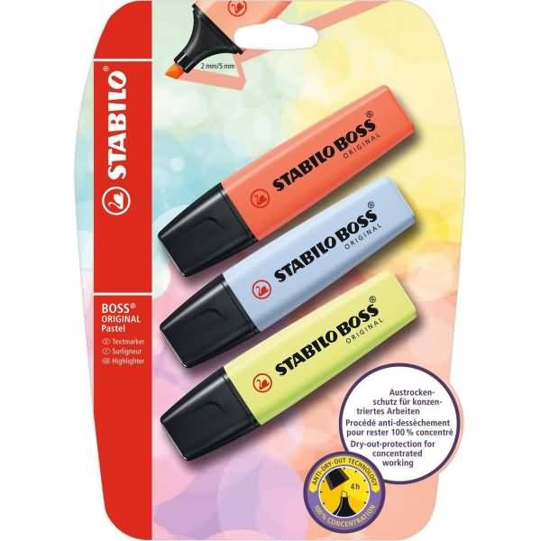 Textmarker Boss Original Pastel Blister VE=3 Farben