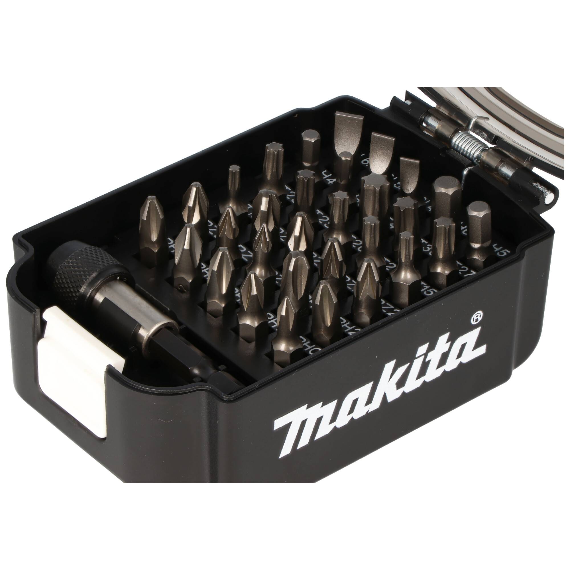 Original Makita Bit-Box im Akku-Design, Schrauber Bit-Set inkl. Bit-Halter 1/4, Bit-Box kein Makita Akku