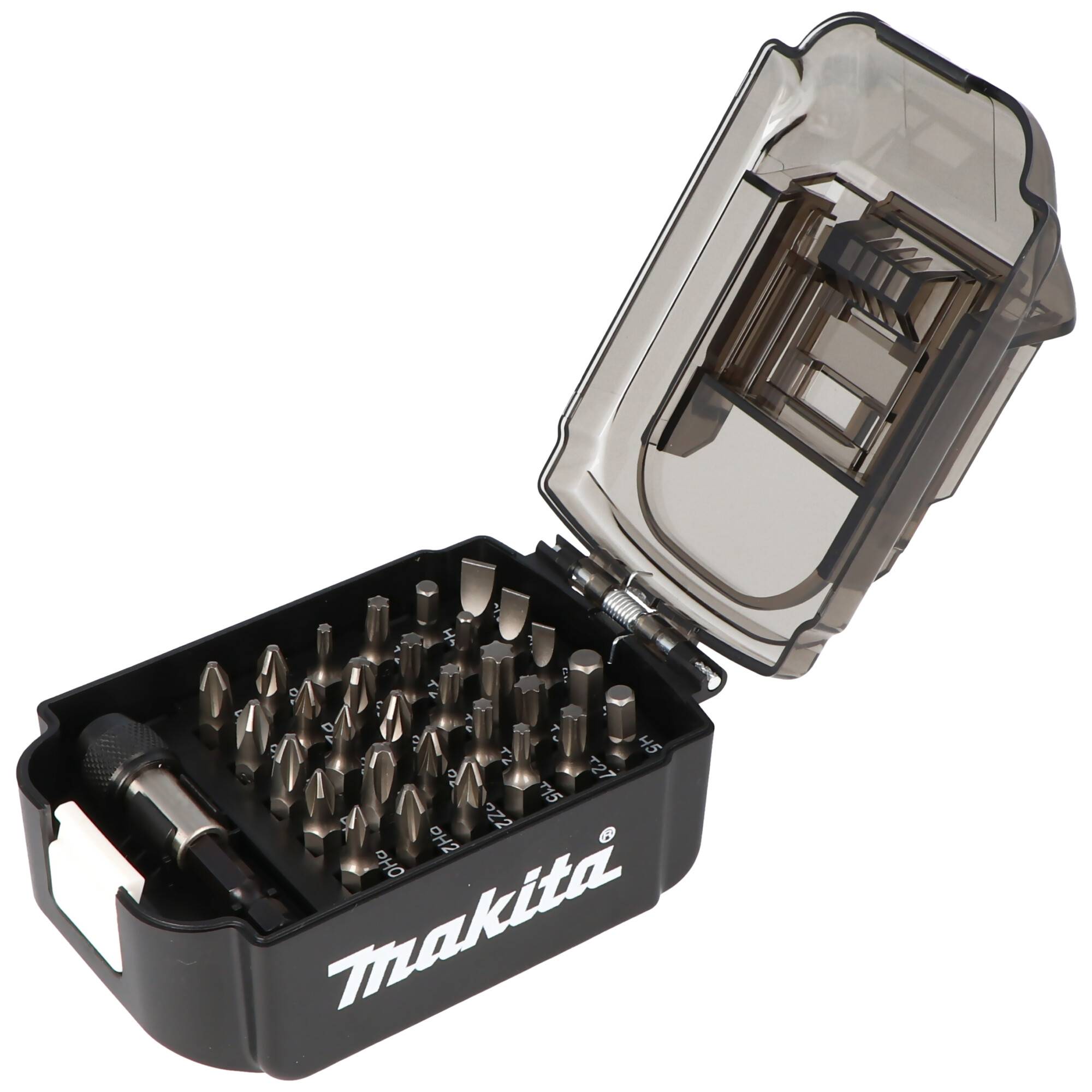 Original Makita Bit-Box im Akku-Design, Schrauber Bit-Set inkl. Bit-Halter 1/4, Bit-Box kein Makita Akku