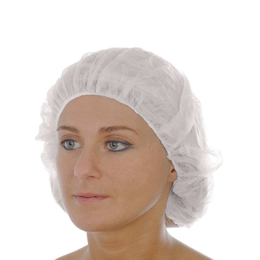 Baretthaube Vlieshauben Einmalhaube, Bouffant Cap m. einfachem Gummiband weiß Größe XL 100 Stück