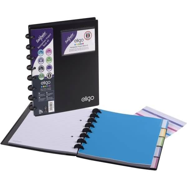 Projektbuch Eligo ReOrganiser A5 75 Blatt 80g/qm mit Register PP schwarz
