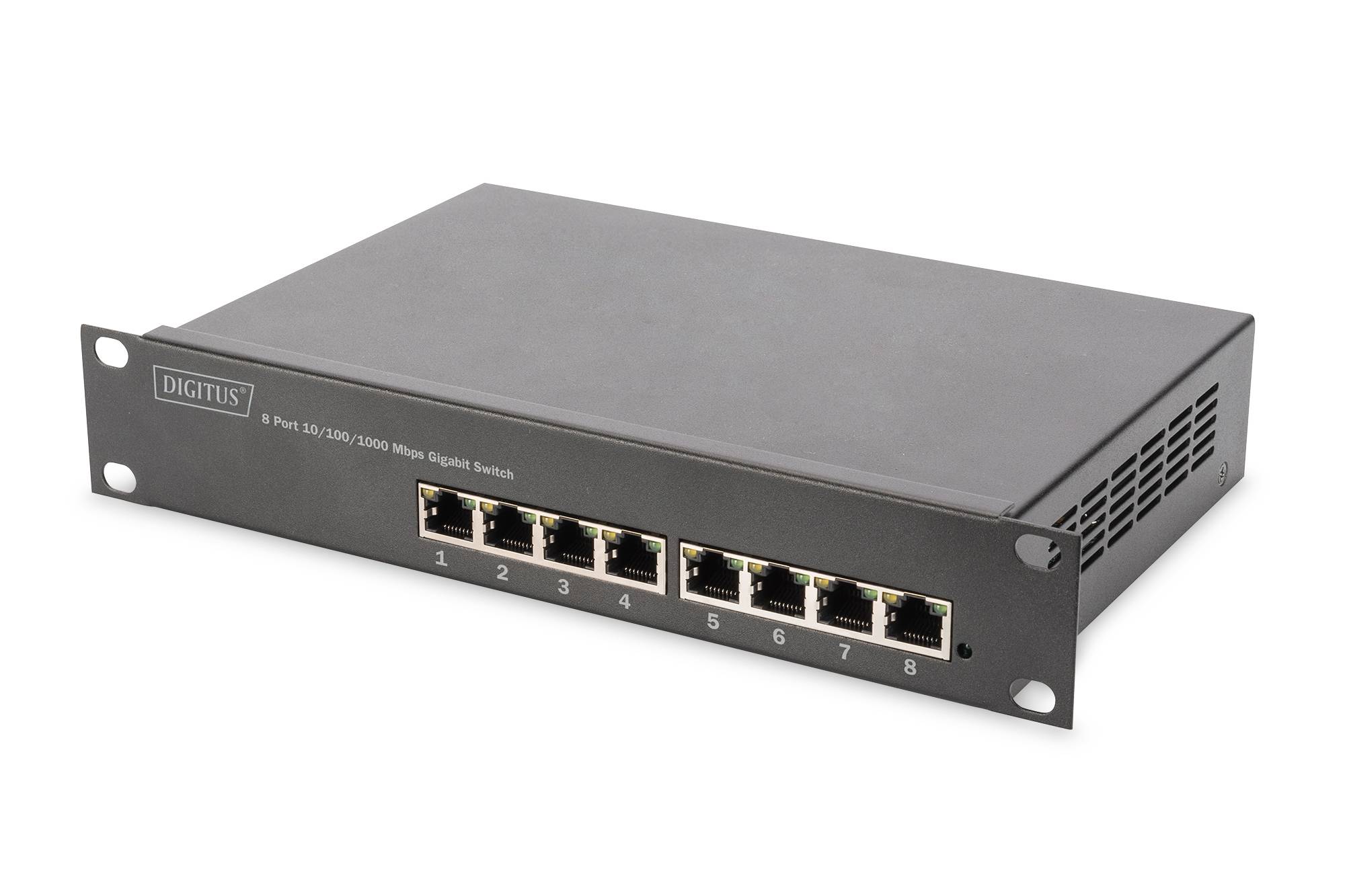DIGITUS - 8-Port Gigabit PoE Netzwerkswitch, 10 Zoll, L2 managed, 80 W, af/at