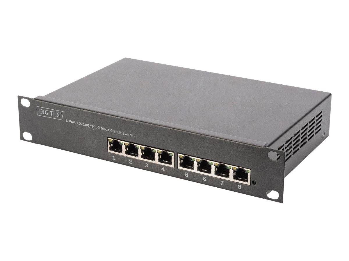 DIGITUS - 8-Port Gigabit PoE Netzwerkswitch, 10 Zoll, L2 managed, 80 W, af/at