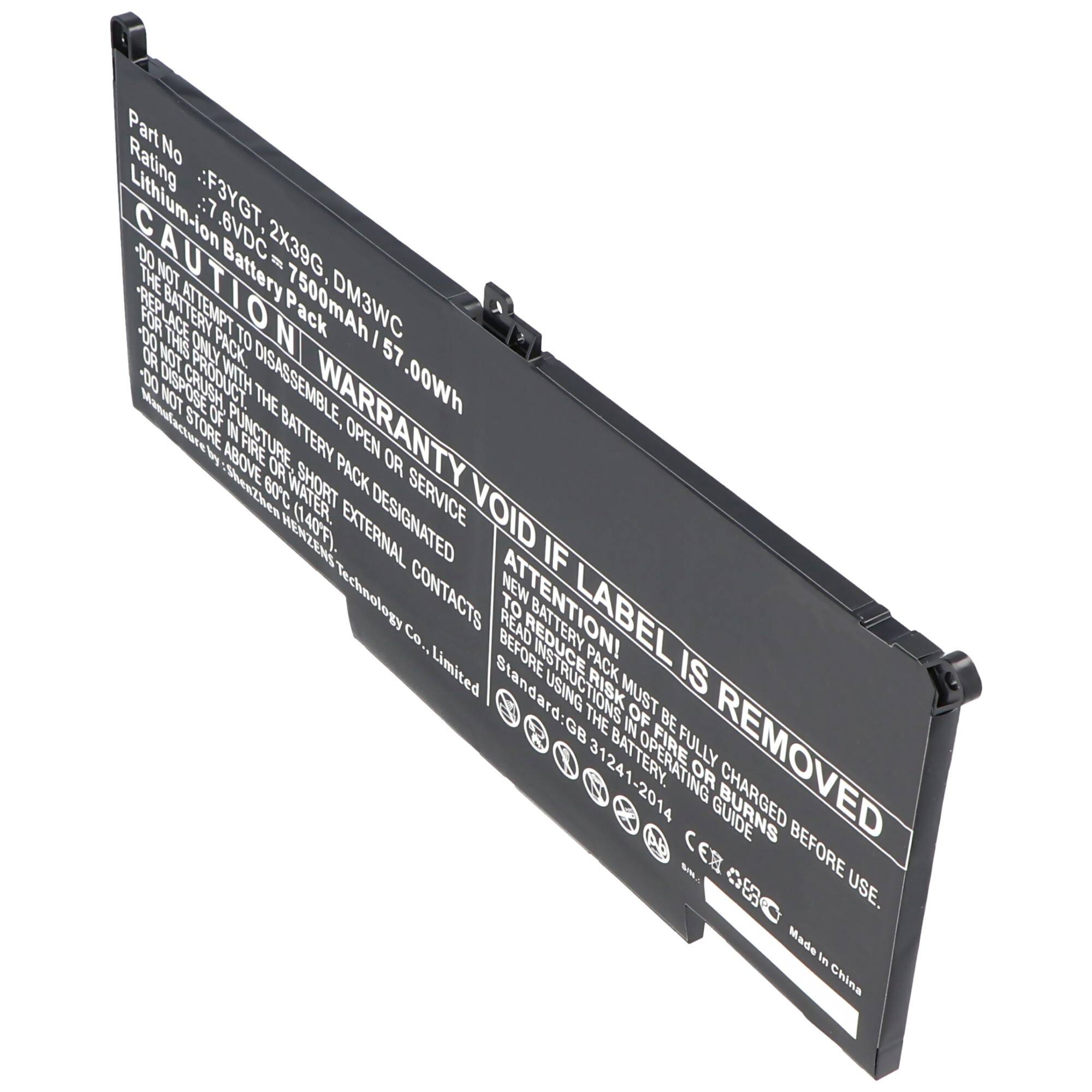 Akku passend für Dell Latitude 12 7000, 7480, E7480, 0F3YGTY, 0MYJ96, MYJ96 7,6V 7500mAh