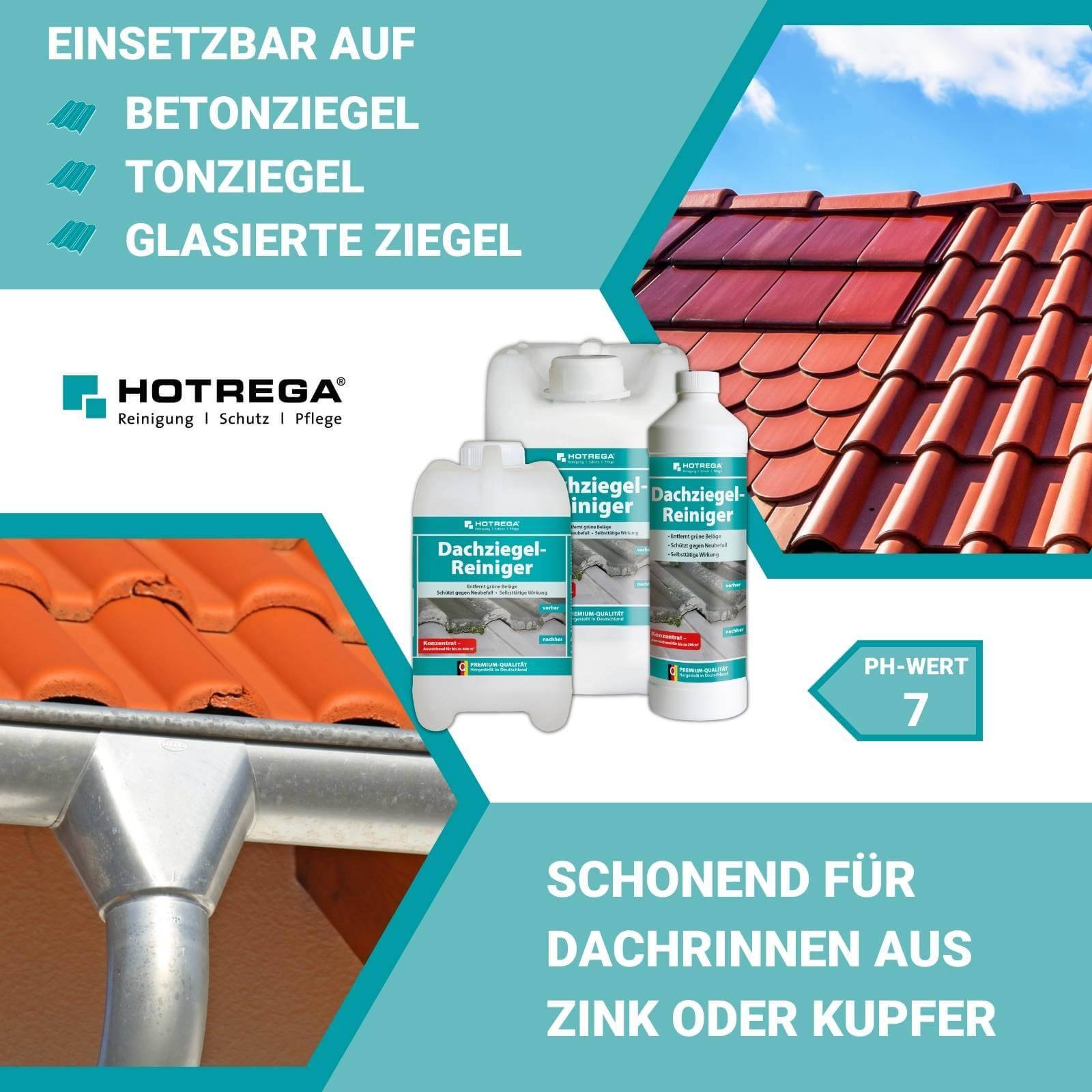 HOTREGA Dachziegel Reiniger Konzentrat 5L inkl. Drucksprüher