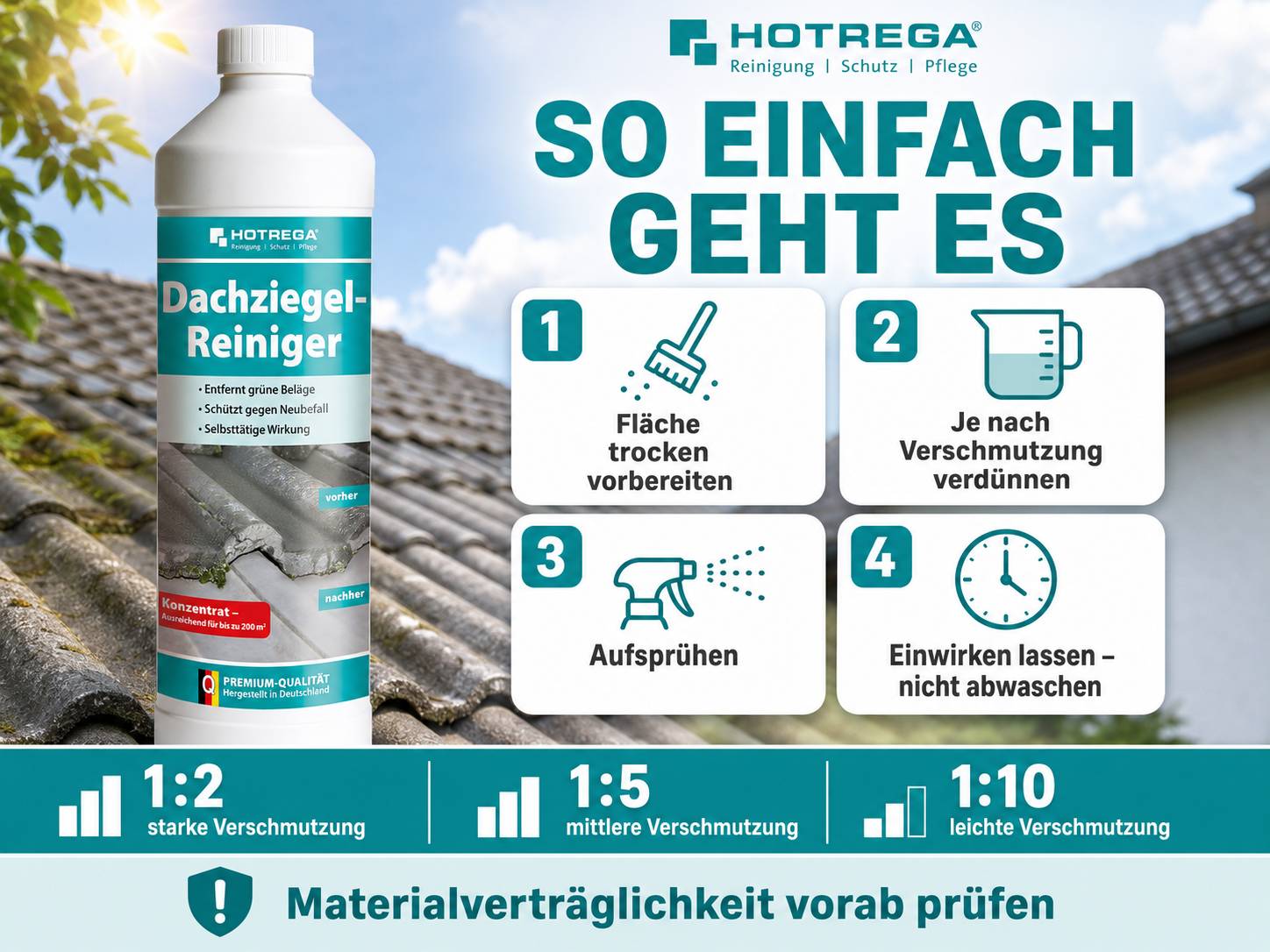 HOTREGA Dachziegel Reiniger Konzentrat 1 L