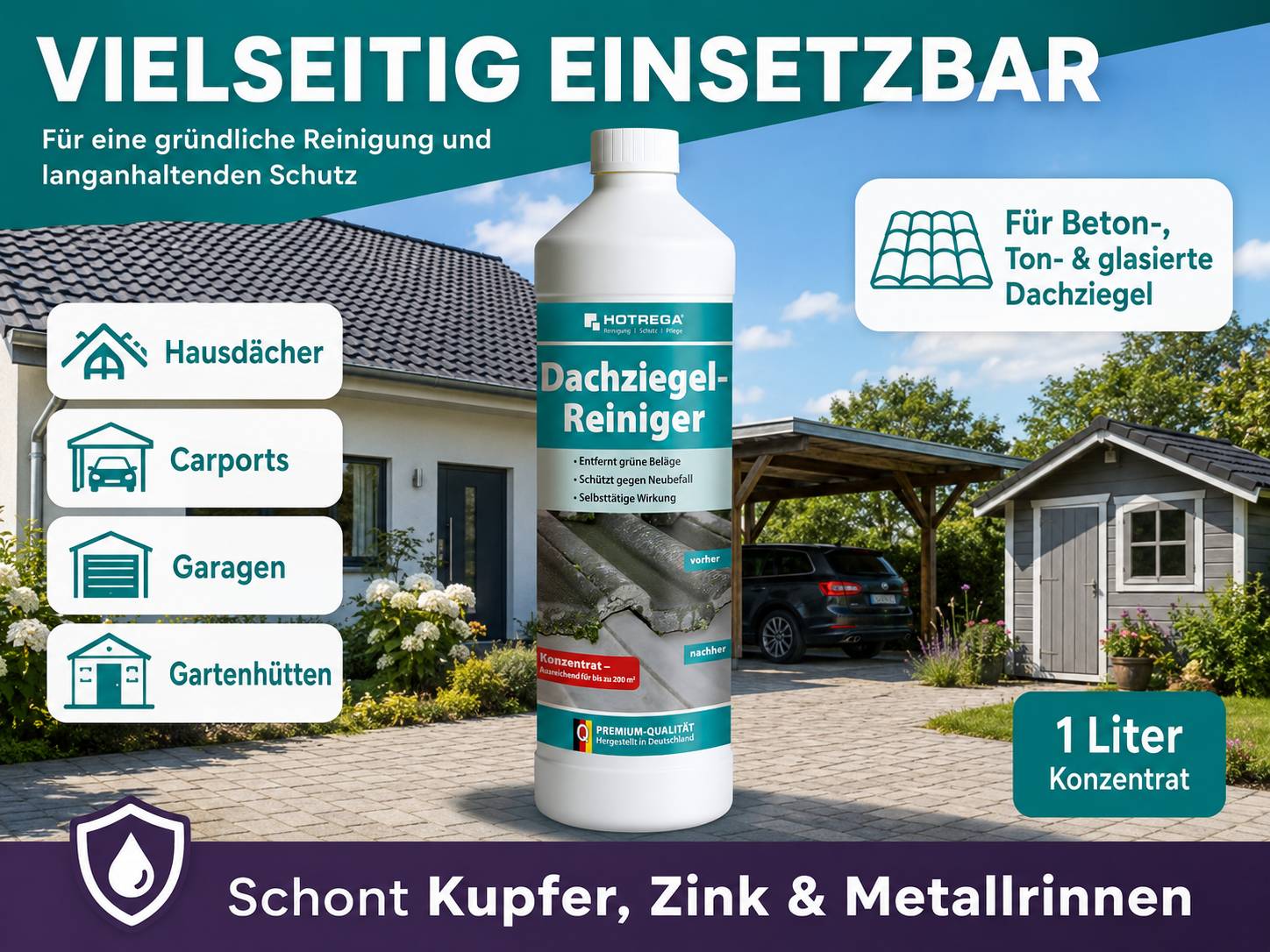 HOTREGA Dachziegel Reiniger Konzentrat 1 L