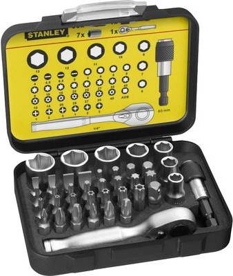 Stanley 1/4 Bit-Satz 25mm mit Mini-Umschaltknarre und Steckschlüsseln 39-teilig (1-13-906)