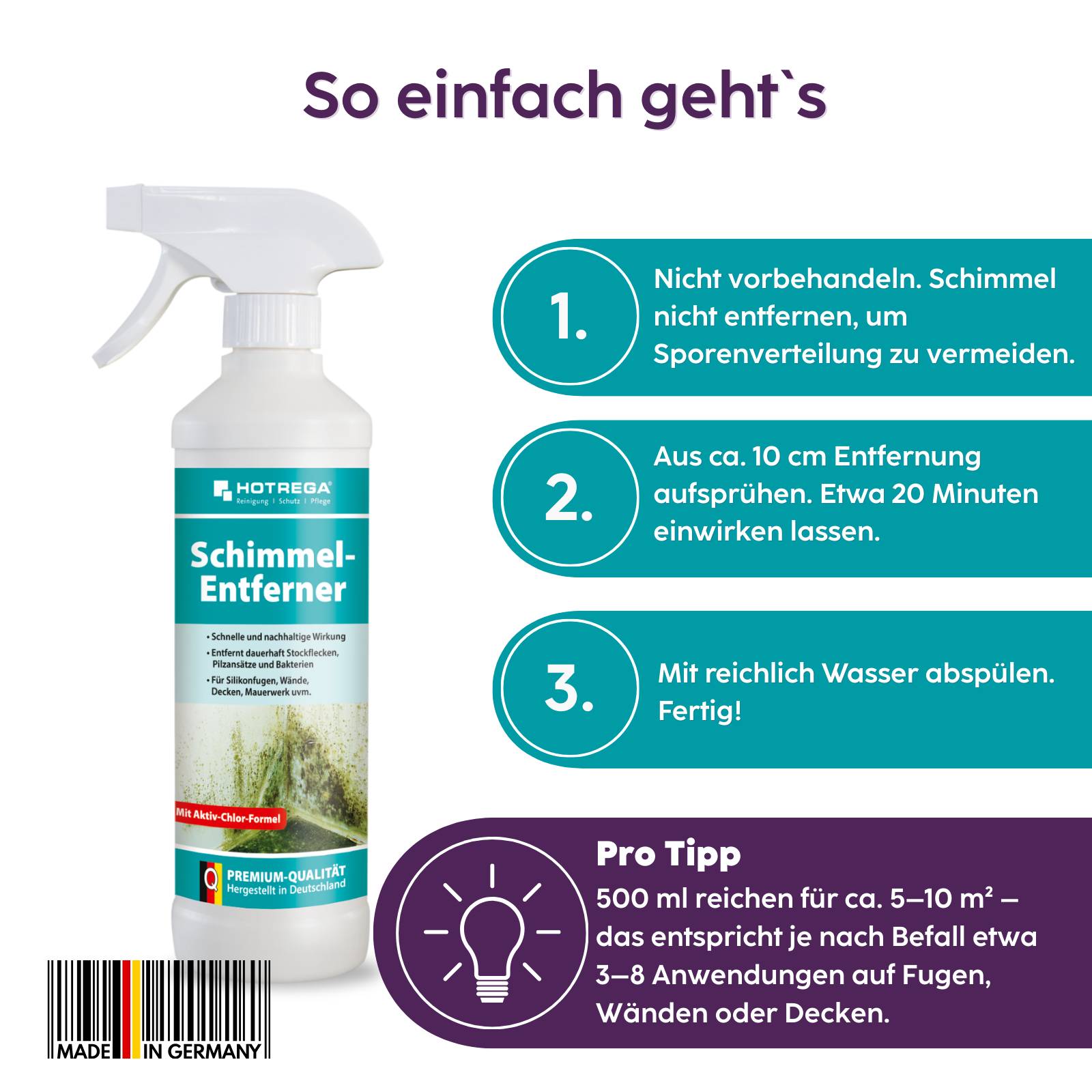 HOTREGA Schimmel Entferner 500 ml SET + NITRAS Handschuhe Gr. 10