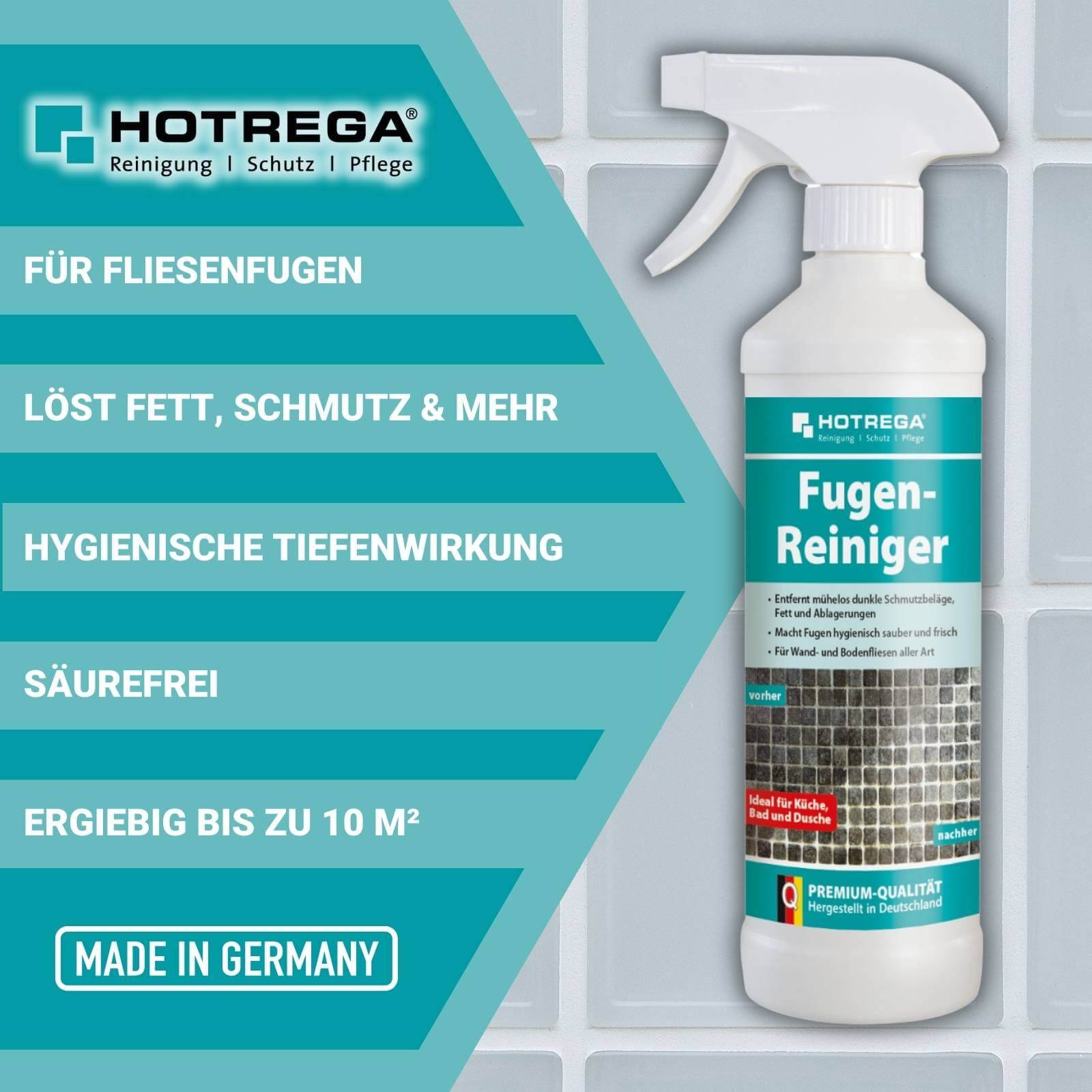 HOTREGA Fugenreiniger 500 ml + Fugenbürste Fuginator "Master" Set
