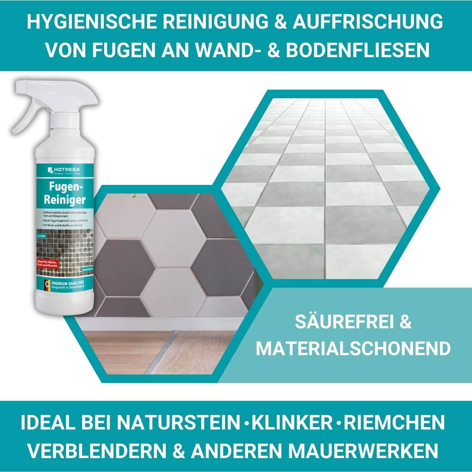 HOTREGA Fugenreiniger 500 ml + Fugenbürste Fuginator "Master" Set