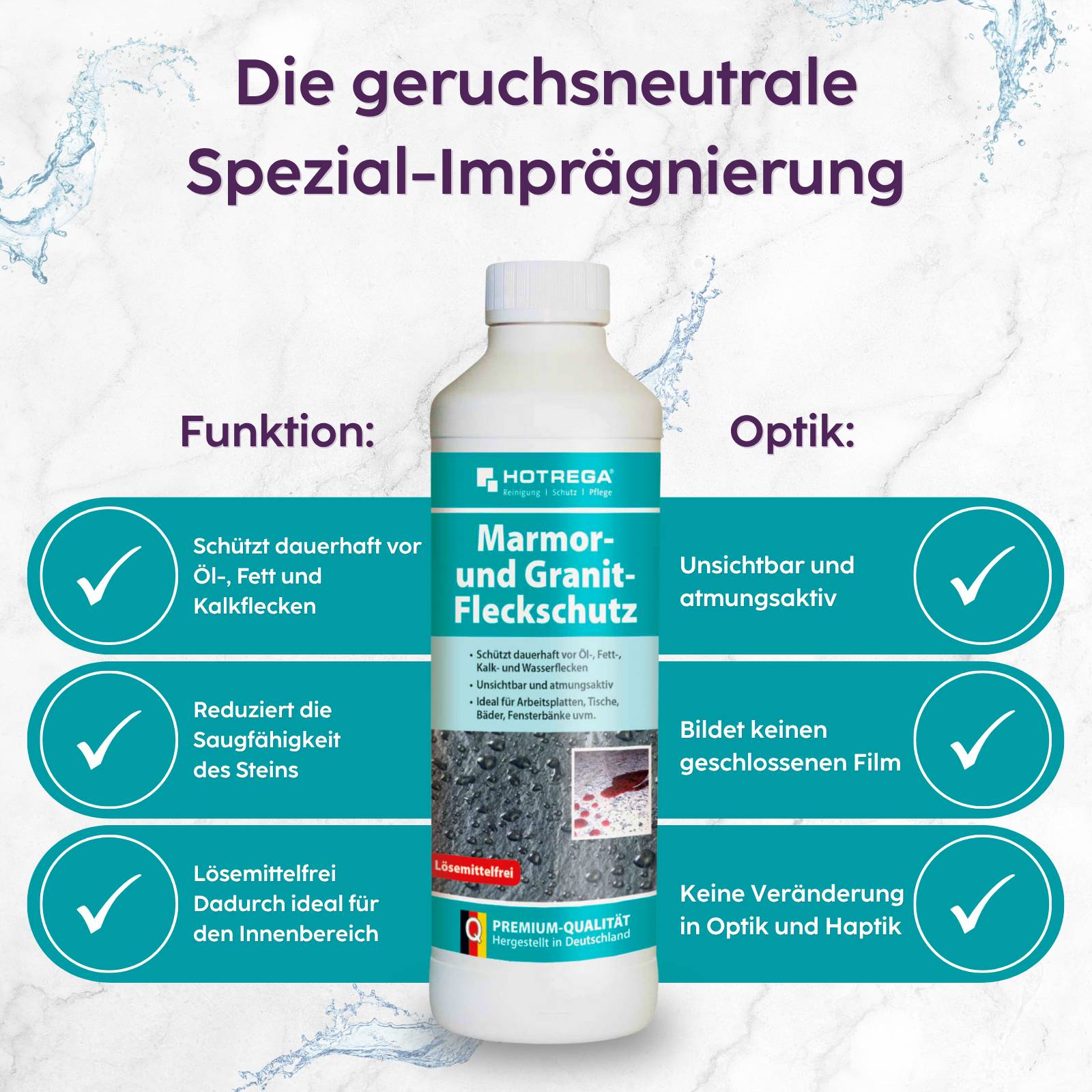 HOTREGA Marmor und Granit Pflegereiniger 1L Konzentrat + Profi-Imprägnierung 500 ml