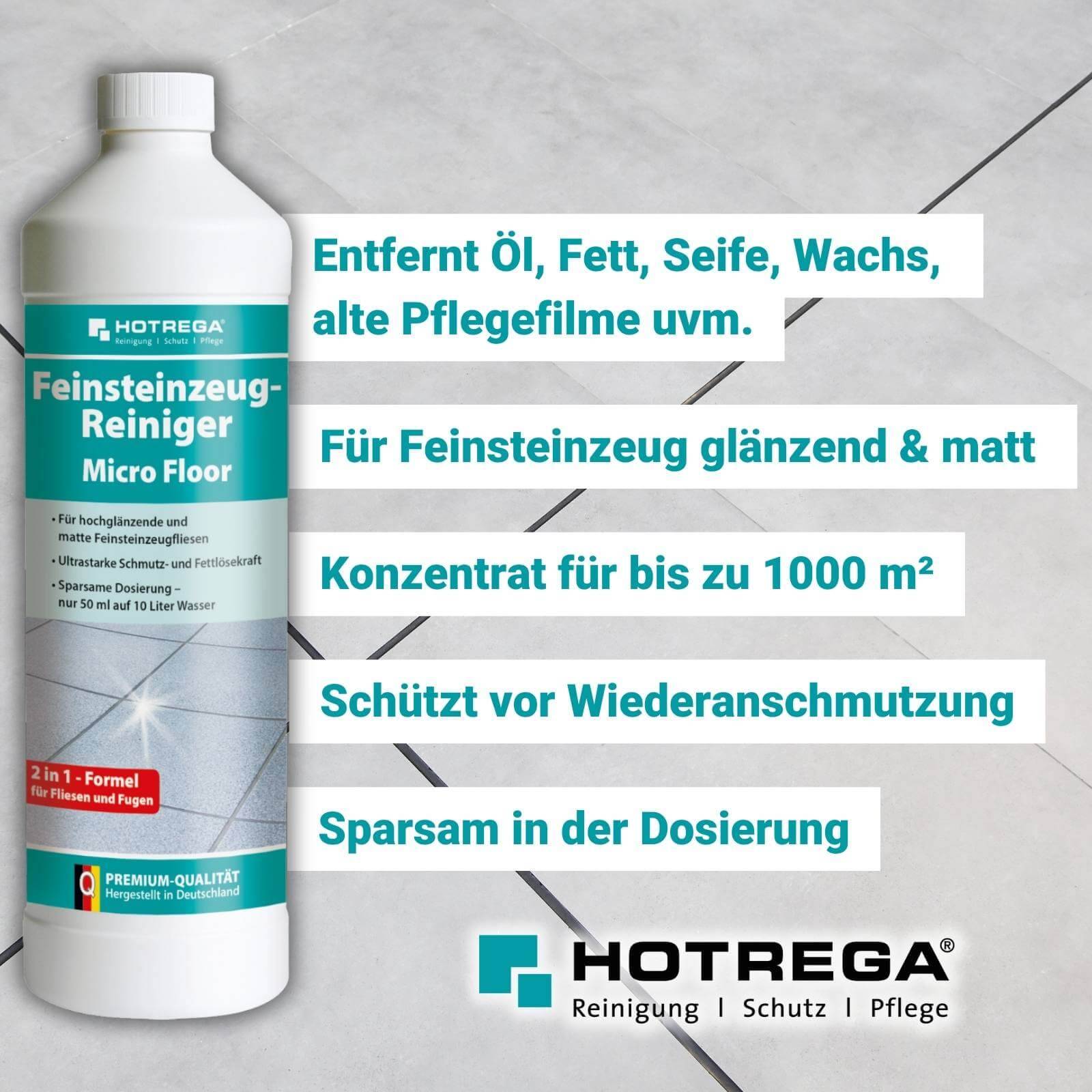 HOTREGA Feinsteinzeug Reiniger Microfloor 1L Konzentrat Set - Menge:2