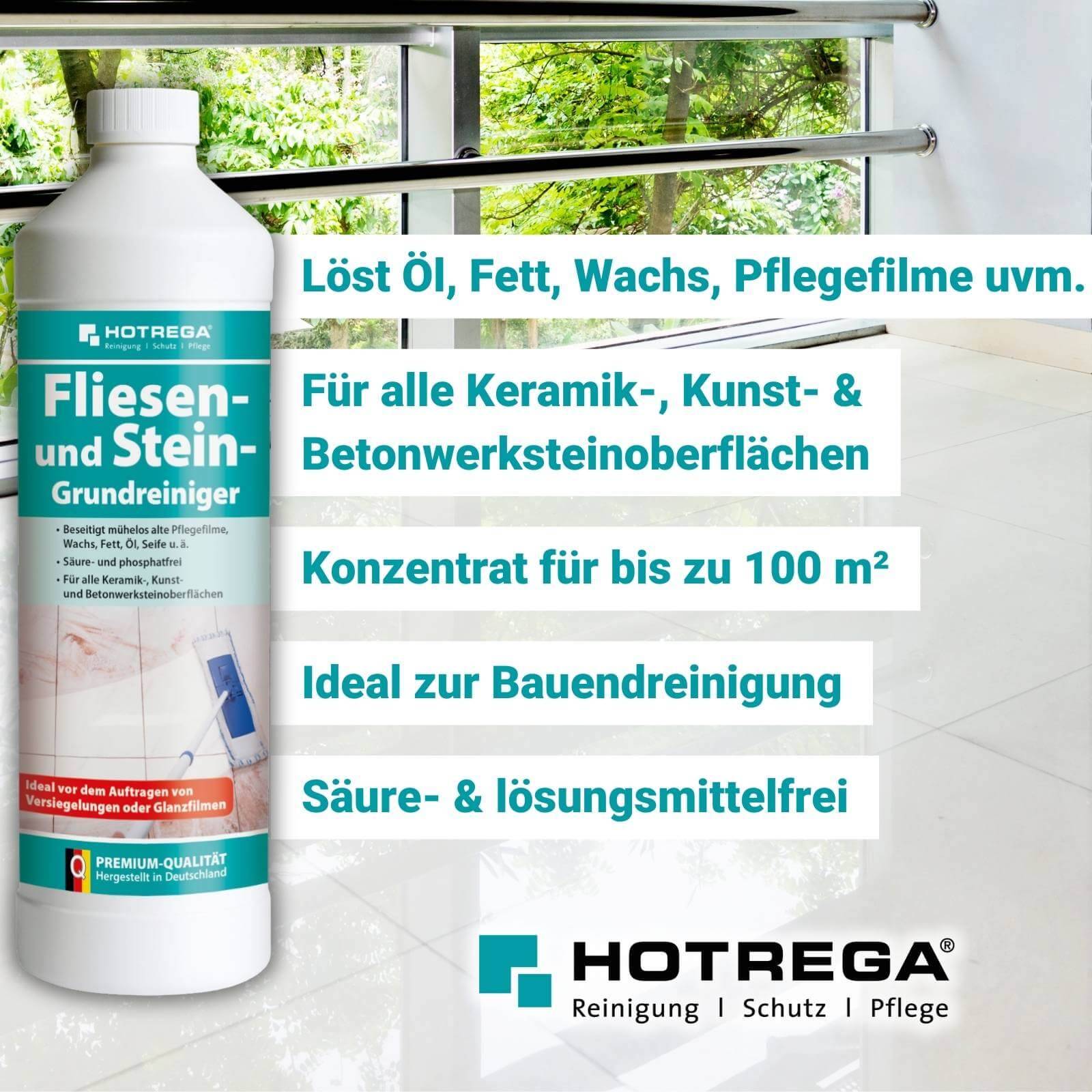 HOTREGA Fliesen & Stein Grundreiniger 1L, Pflegereiniger 1L, Pflegewachs 1L