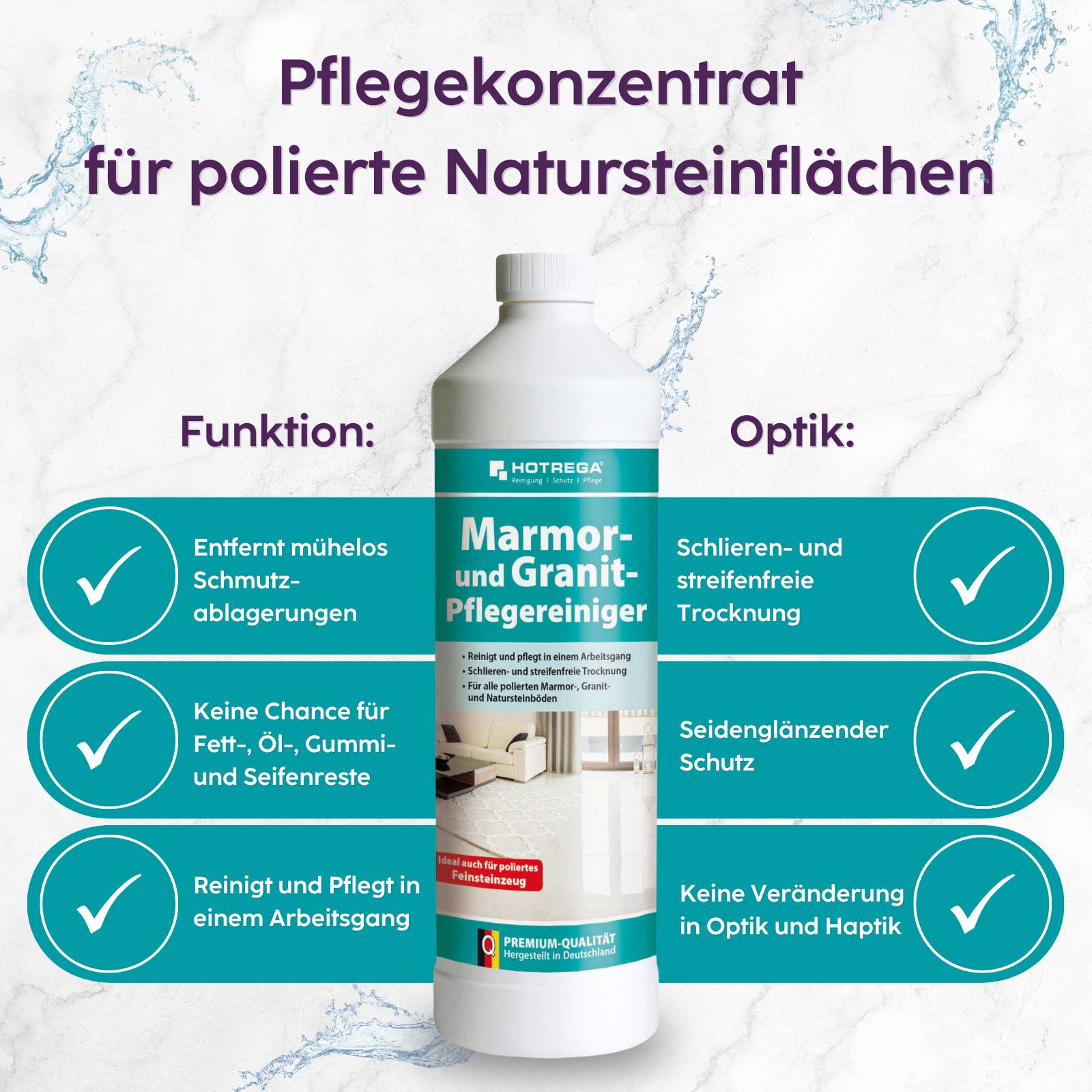 HOTREGA Marmor und Granit Pflegereiniger 1L Konzentrat + Profi-Imprägnierung 500 ml