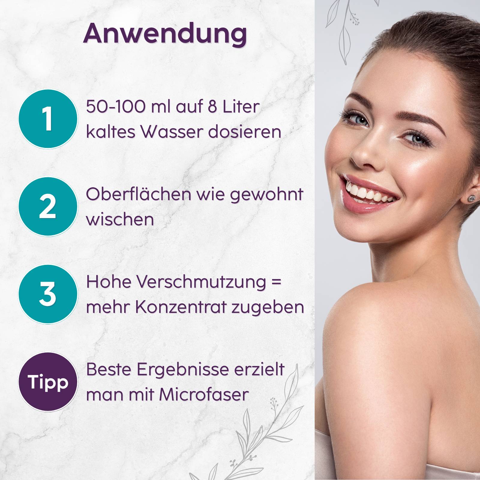 HOTREGA Marmor und Granit Pflegereiniger 1L Konzentrat + Microfasermopp 40 cm