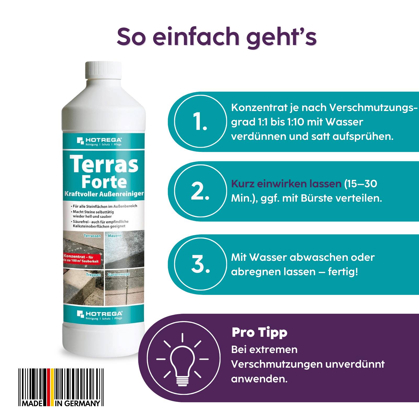 HOTREGA Terras Forte Kraftvoller Außenreiniger Konzentrat 1 L
