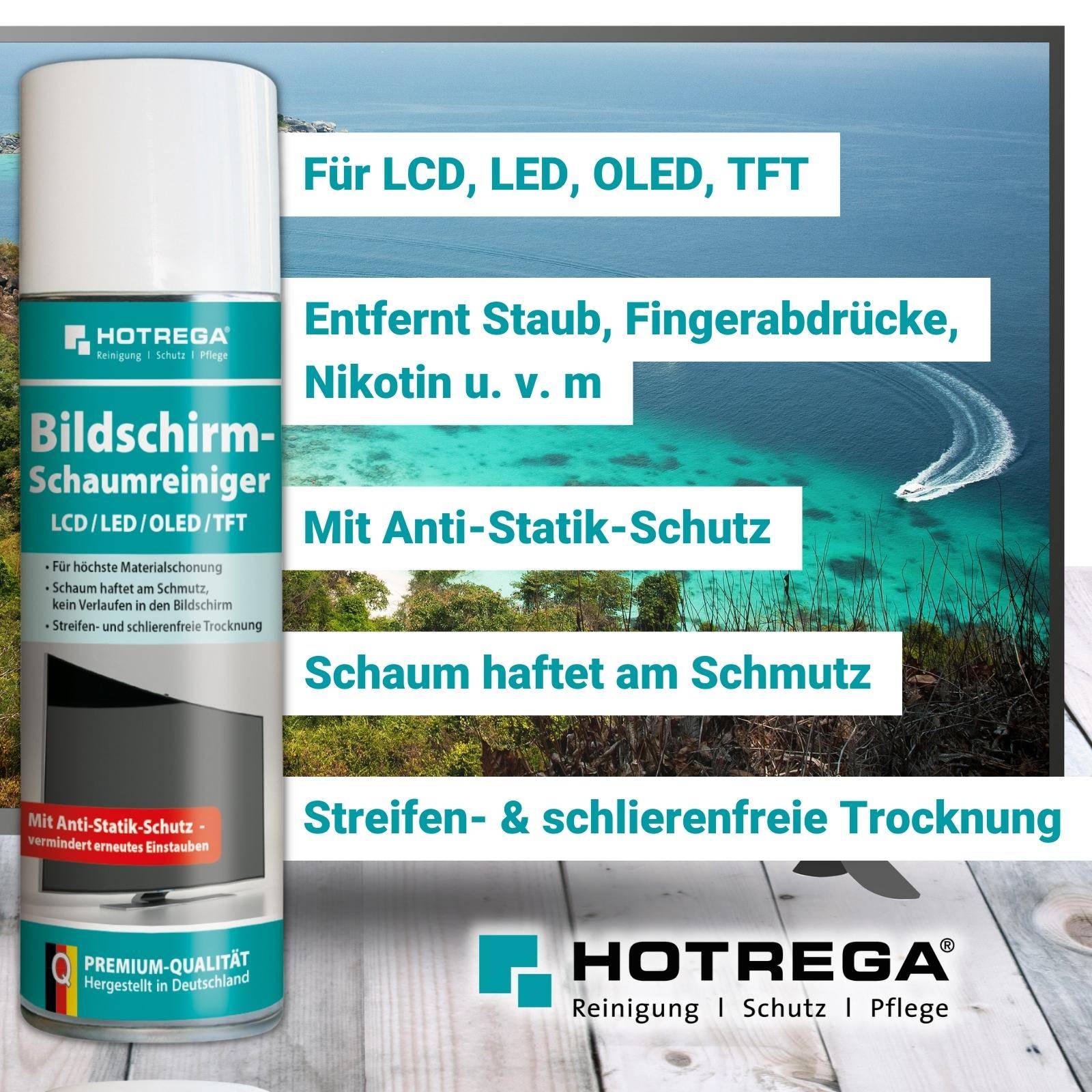 HOTREGA Bildschirm Schaumreiniger LCD LED OLED TFT 300 ml inkl. Mikrofasertuch