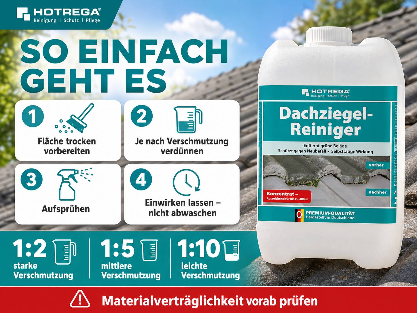 HOTREGA Dachziegel Reiniger Konzentrat 2 L