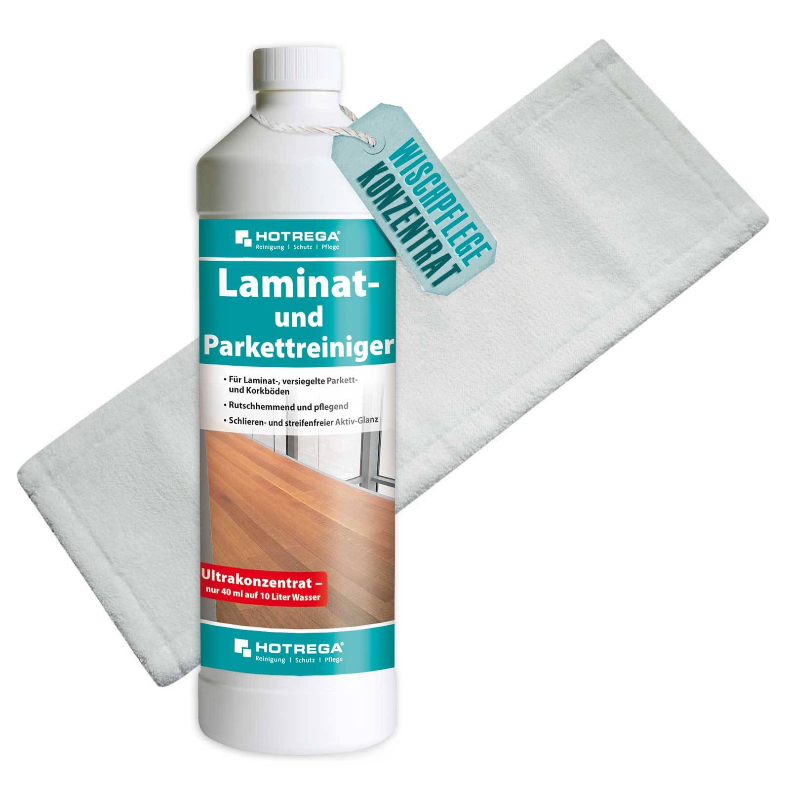 HOTREGA Laminat und Parkett Reiniger 1 L Konzentrat, Microfasermopp SET