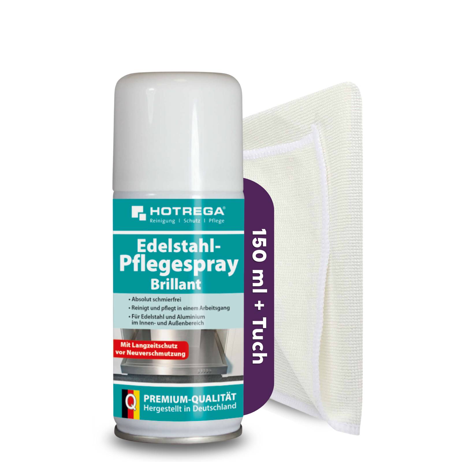 HOTREGA Edelstahl Pflegespray Brillant 150 ml inkl. Microfasertuch