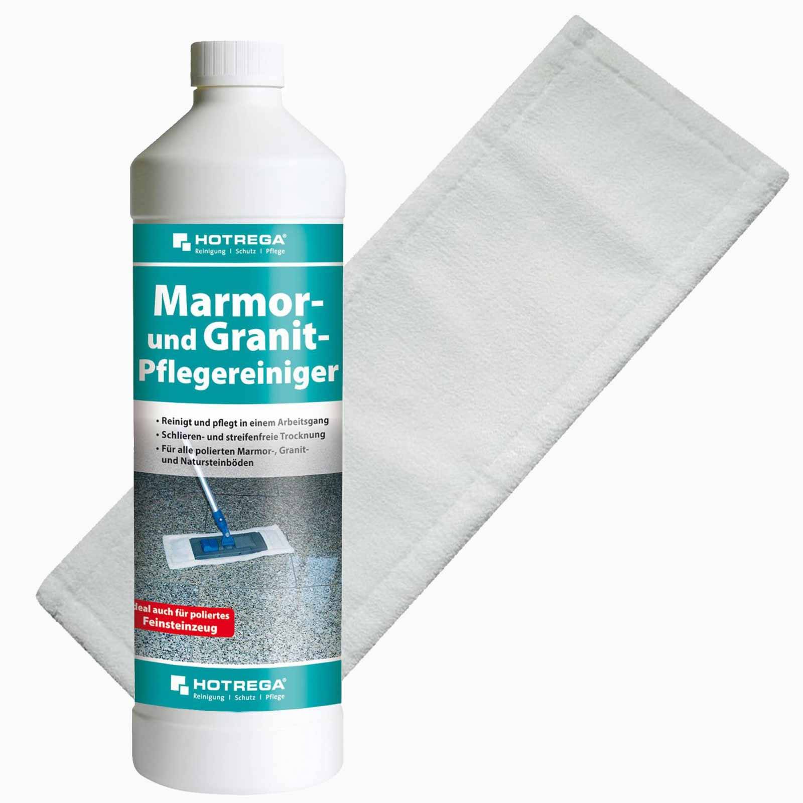HOTREGA Marmor und Granit Pflegereiniger 1L Konzentrat + Microfasermopp 40 cm