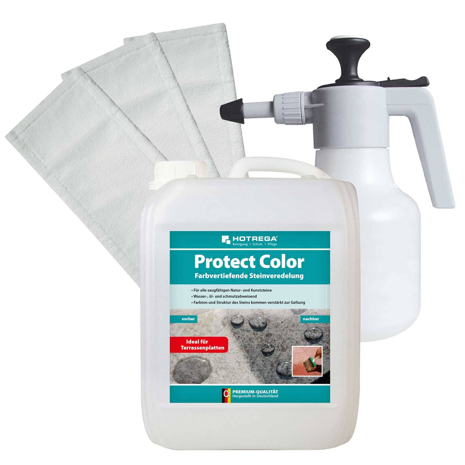 HOTREGA Steinimprägnierung Protect Color farbvertiefend 5L, Drucksprüher, 3x Mopp