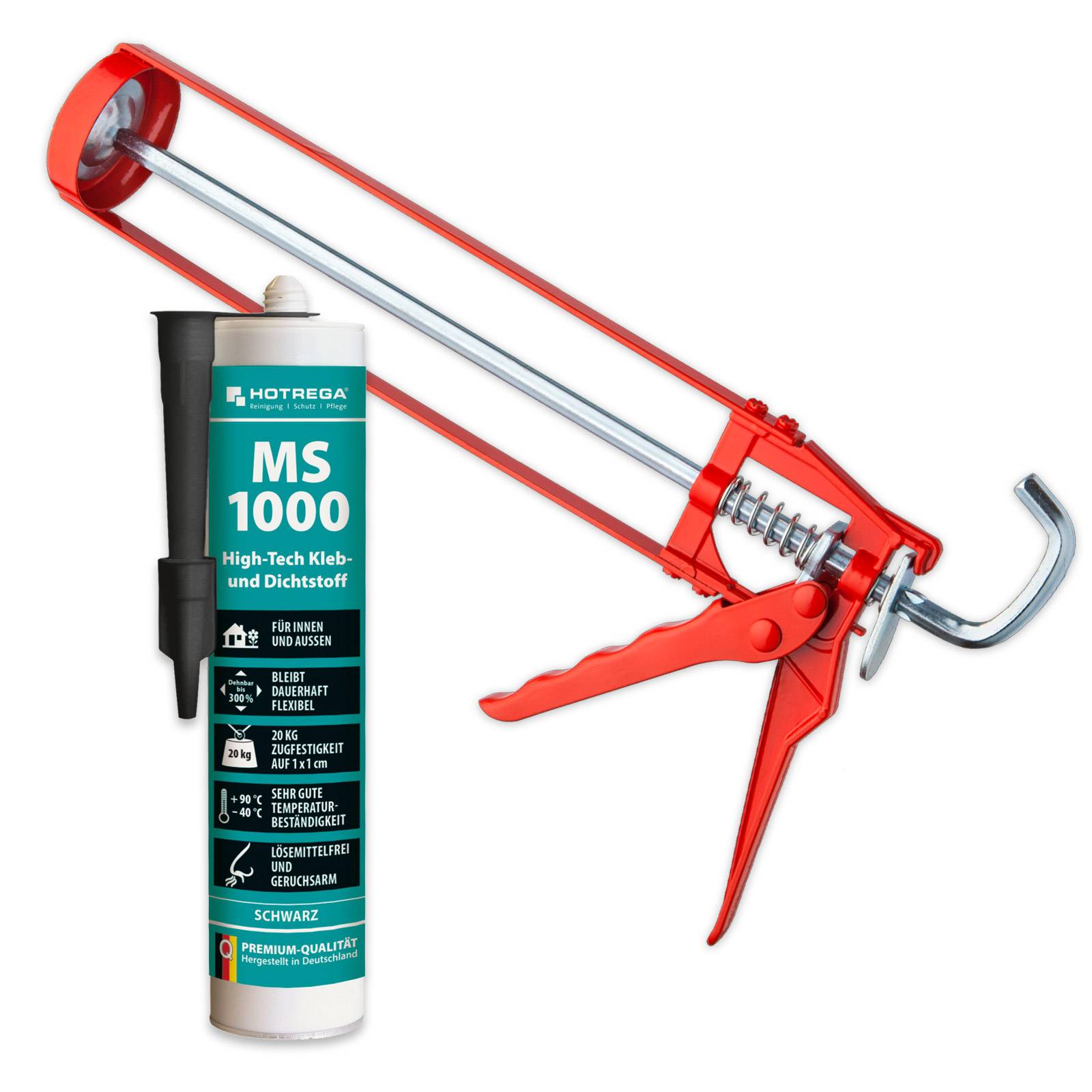 HOTREGA MS 1000 High Tech Kleb & Dichtstoff 290ml schwarz inkl. Kartuschenpresse