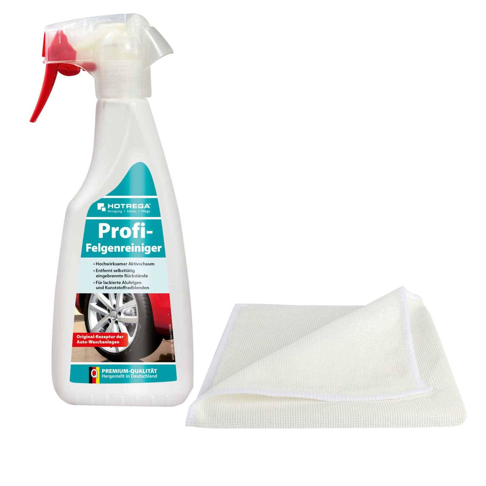 HOTREGA Profi Felgenreiniger 500 ml Sprühflasche SET + Microfasertuch 40 x 40 cm