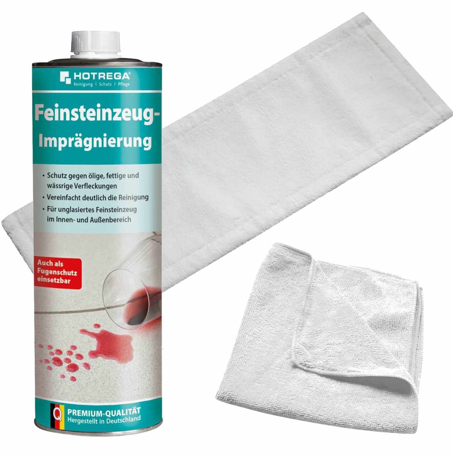 HOTREGA Feinsteinzeug Imprägnierung 1L SET + Microfasermopp 40 cm + Microfasertuch 40 x 40 cm