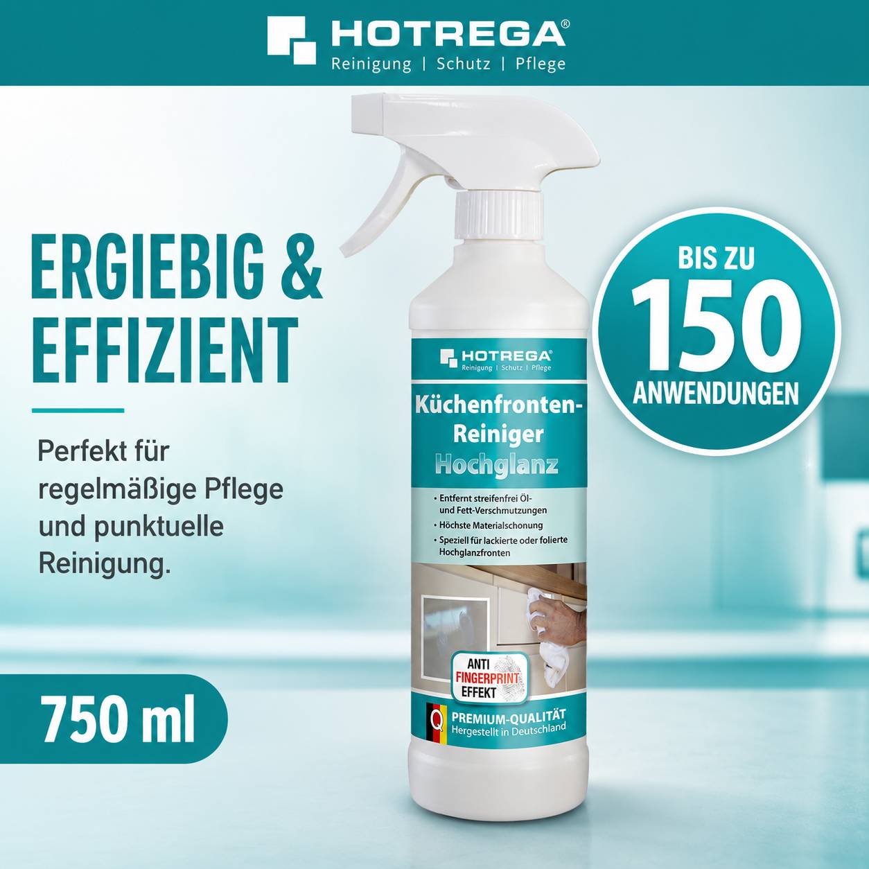 Hotrega Küchenfront-Reiniger Sprühflasche, gekennzeichnet mit 