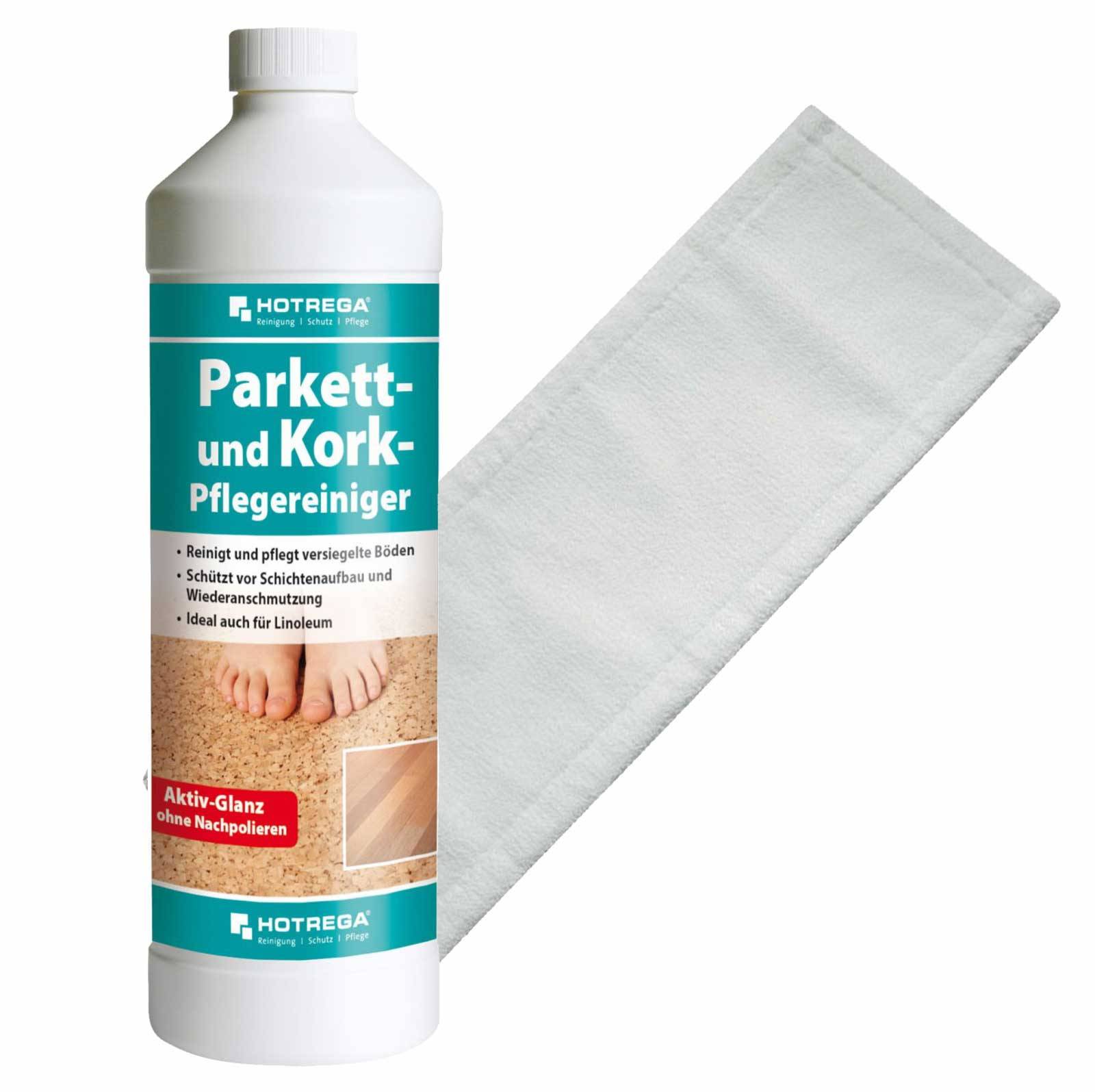 HOTREGA Parkett und Kork Pflegereiniger 1L SET + Microfasermopp 40 cm