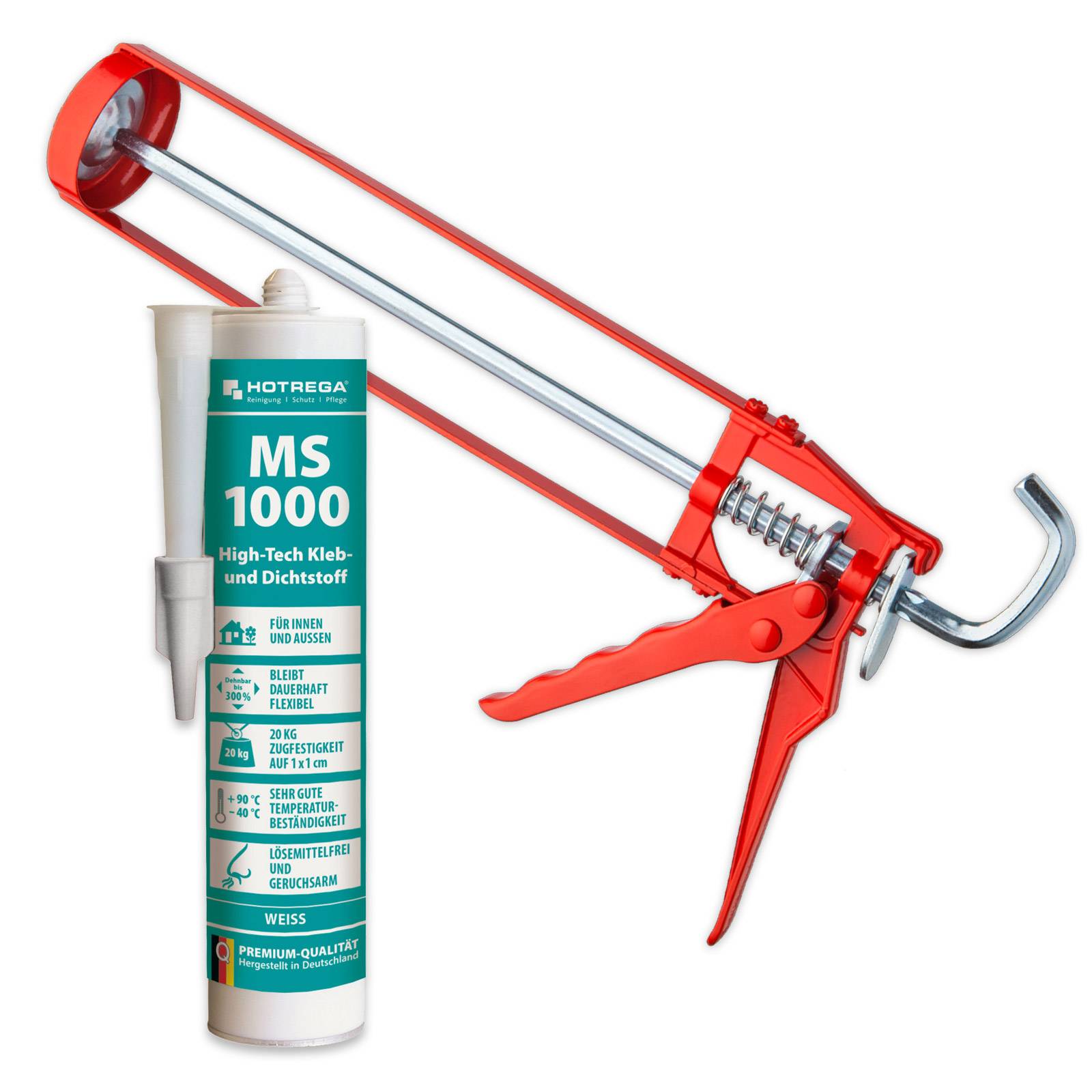 HOTREGA MS 1000 High Tech Kleb & Dichtstoff 290ml weiß inkl. Kartuschenpresse