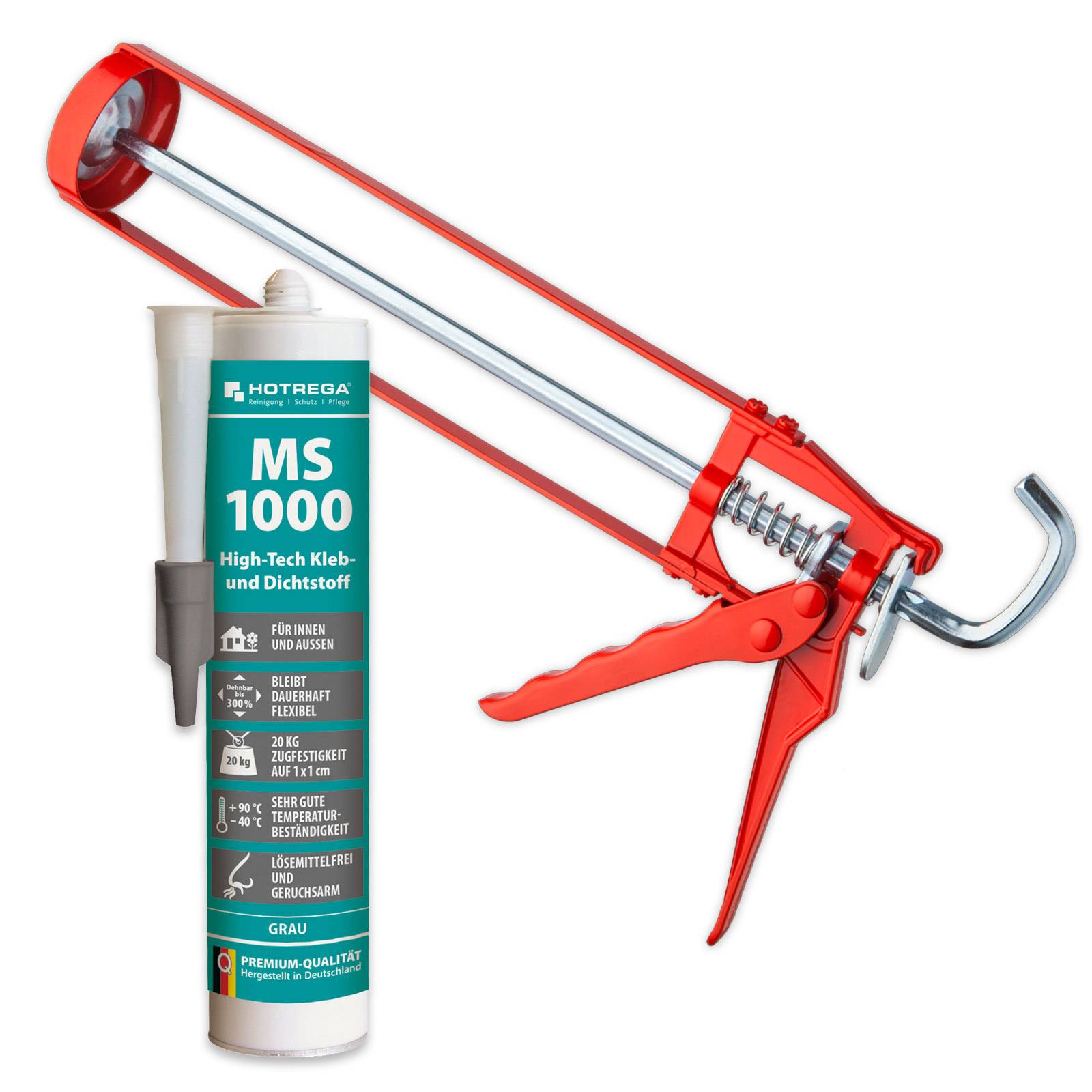 HOTREGA MS 1000 High Tech Kleb & Dichtstoff 290ml grau inkl. Kartuschenpresse