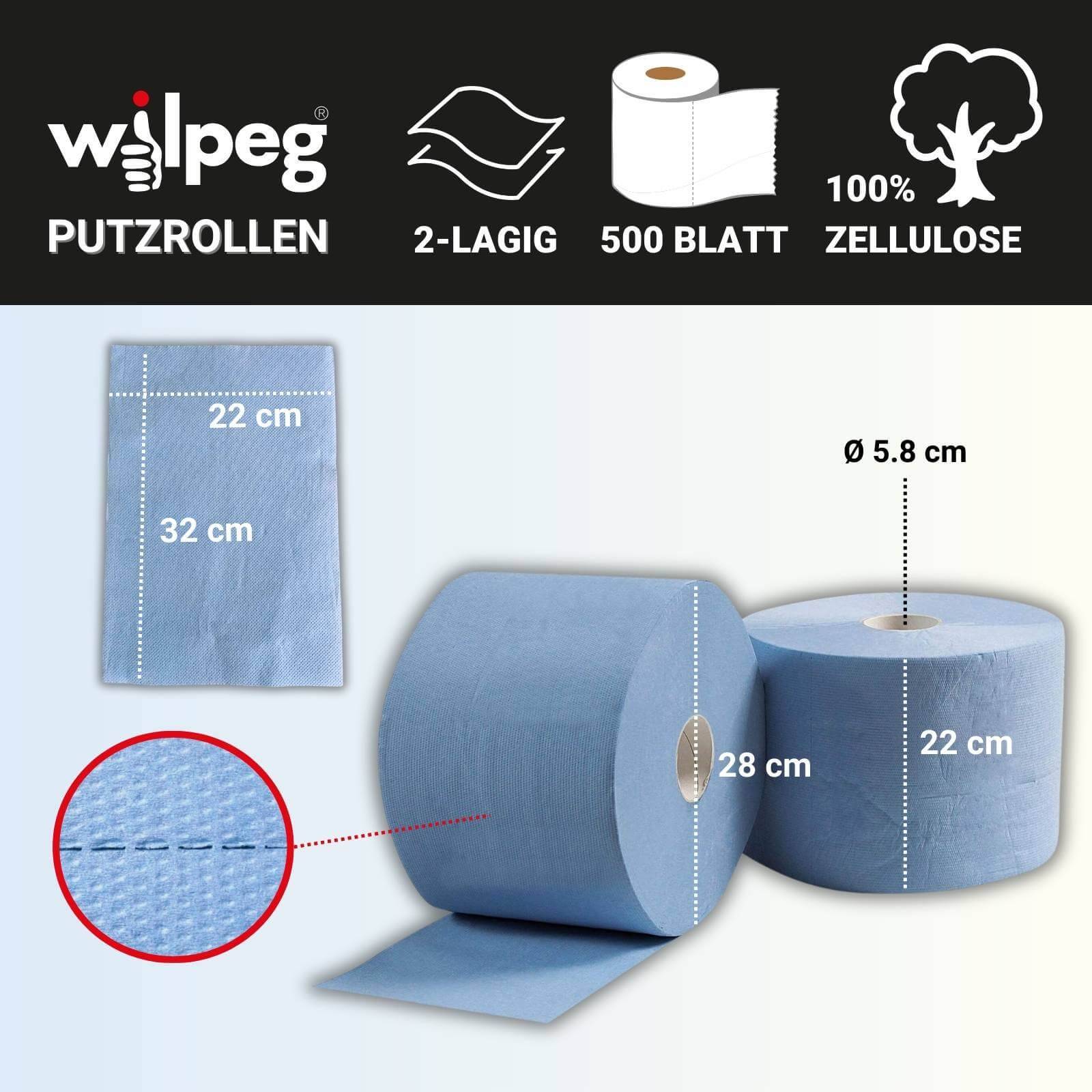 Wilpeg Papierrolle 22cm 2-lagig 2x 500 Blatt